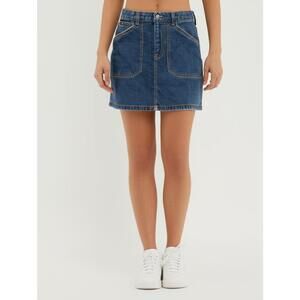 FOREVER 21 Skirt Womens Size L Blue Denim Mini Frayed Hem Classic Casual Chic‎